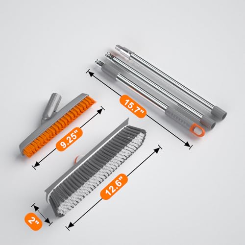 Image of ITTAR Floor Scrub Brush & V-Shape Grout Brush with Long Handle, Orange
