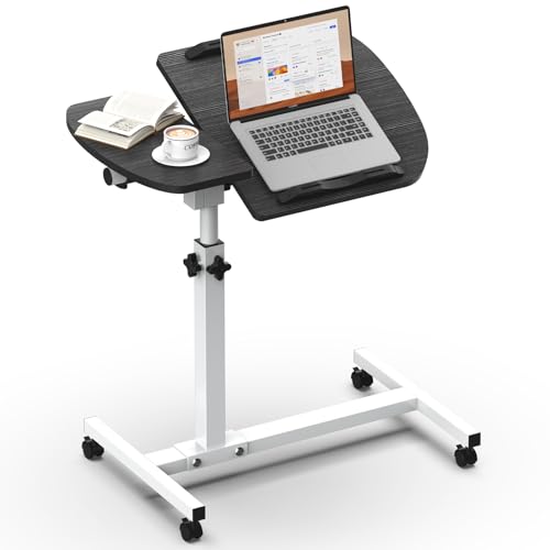 Soontrans Betttisch auf Rollen 60×40cm Laptoptisch Höhenverstellbar Beistelltisch Bett mit Mehreren Winkeln neigbarer Platte für Krankenbett Pflegebett Wohnzimmer Schlafzimmer Büro (schwarz)