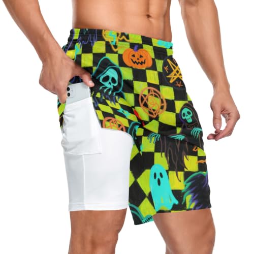 Short de sport en maille homme short double couche ceinture elastique doublure fitness