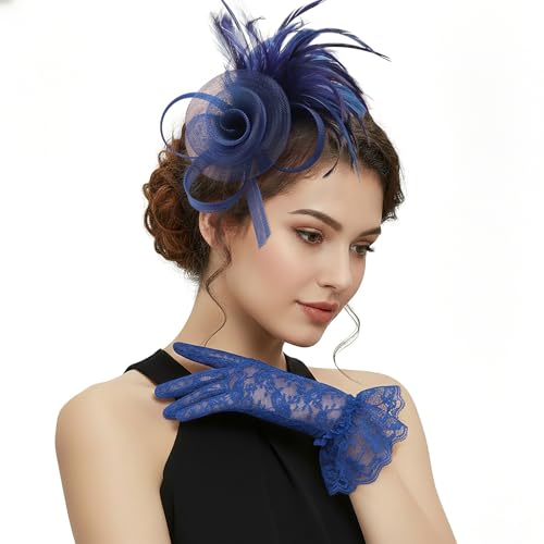 Image of DRESHOW Fascinators Hats for Women Tea Party Fascinator Hats Vintage 50s Headwear Cocktail Wedding Church Derby Hat