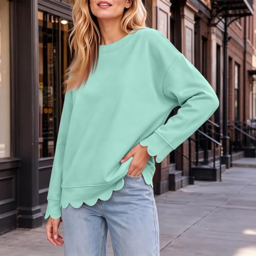 Crew Neck Sweatshirts Women Cotton Scalloped Long Sleeve Oversized Hoodie - image 6