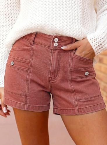 Image of Astylish Women's High Waisted Stretchy Jean Shorts Trendy Denim Shorts