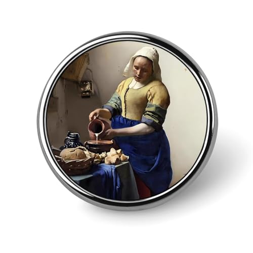 ヨハネス・フェルメール 牛乳を注ぐ女 手芸キット 丸型ボタン 金属ピン 徽章 丸い 徽章 デコレーション 襟章 ピンブローチ ラウンドメタル ボタンブローチ ネクタイピン タイタック 合金製 軽量 アニバーサリーギフト ラペルピン ジャケット用 2.5*2