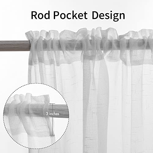 Miulee Linen Textured Sheer Curtain Valance Farmhouse Solid Semitransparent Elegant Rod Pocket Rustic Drapes For Kitchen Small Window 1 Panel 60 W X 18 L, White #TOP1