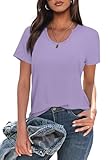 WIHOLL Womens Short Sleeve Tops Casual V Neck Basic T Shirts Trendy Loose Fit Fashion Outfit Clothes 2025 Y2k Purple XL