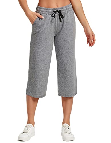 Image of SPECIALMAGIC Women Capri Pants Cotton Yoga Wide Leg Pajama Pants Capris Sweatpants Sports