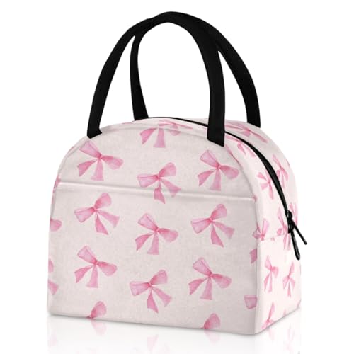 Insulated Lunch Bag for Women Girls Chic Pink Butterfly Bow Lunch Bag Reusable Thermal Cooler Bags Leakproof Lunch Bag Adults Kids Packed Lunchbox for Work School Picnic Travel Beach Preppy Stuff
