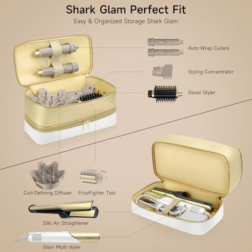 Image of Travel Hair Dryer Case for Shark Glam, Portable Hair Tools Bag for Shark FlexFusion, Double-Layer Storage Carrying Case for Shark FlexStyle Blow Dryer, Silki Straightener & Glossi Attachments Holder