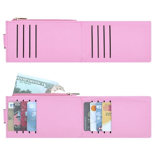 Image of Chelmon Women's RFID Slim Card Holder Wallet | Thin Bifold Multi Card Case with Zipper Coin Pocket Purse for Women(Pink)