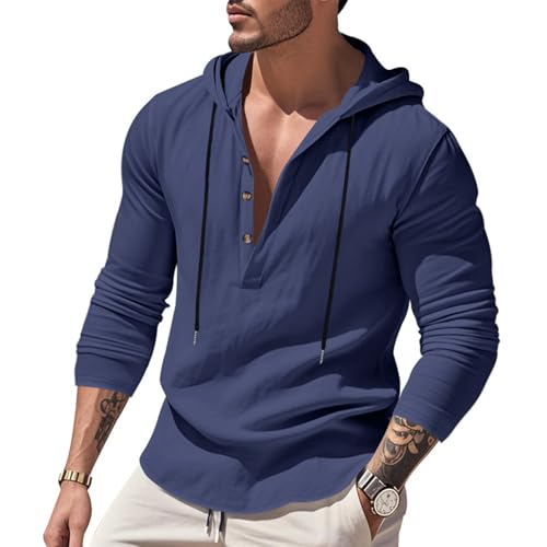 Cotton Linen Hoodies Shirt for Men Summer Casual Athletic Hooded Lightweight Long Sleeve Sweatshirt Daily Outfits3