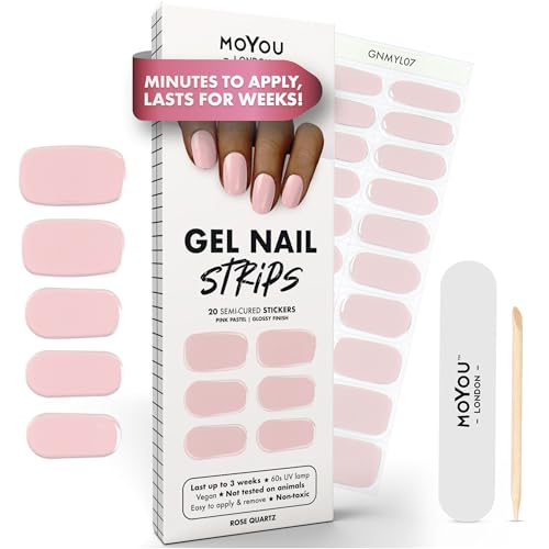 MOYOU LONDON Semi Cured Gel Nail Strips - 20 Pcs. Waterproof Gel Nail Wraps, Cures in Sunlight or UV/LED Lamp, Lasts Up to 2+ Weeks, Stretchable, Easy to Apply & Remove, Vegan & Cruelty-Free