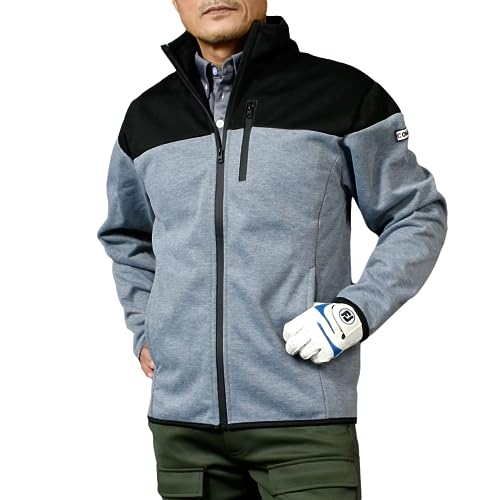 COMON GOLF(コモンゴルフ) ゴルフウェア メンズ ブルゾン フルジップ 大きいサイズ 裏フリース 防風 防寒 3層構造 ポケット付 おしゃれ 人気 秋冬 春 秋 冬 CG-JK024 L 杢グレー×ブラック