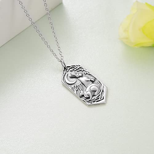 Double Rabbit Necklace for Women 925 Sterling Silver Hares Moon Pendant Necklaces Vintage Bunny Animal Jewelry Gift for Women4