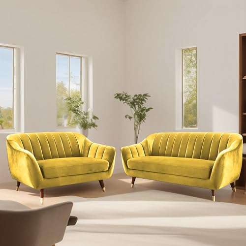 Image of Casaliving Anyse 3+2 Seater Sofa Set for Living Room (Yellow- Colour) Premium Fabric Sofa Set for Living Room