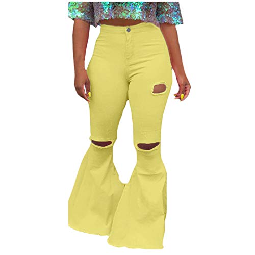 WUAI-Women Bell Bottoms Jeans Classic High Waist Bootcut Flared Denim Pants Plus Size