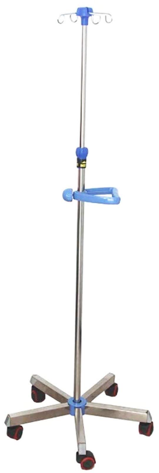Supporto per flebo con 4 Ganci, Porta flebo in Acciaio Inox con 5 Ruote, Carrello per Servizio, Ospedale per Animali, Asta Regolabile in Altezza su Lampada da Terra, A