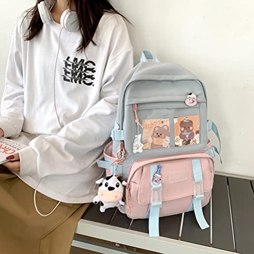 Osuner Mochila kawaii com pino e acessórios Linda mochila kawaii de grande capacidade Bolsa escolar