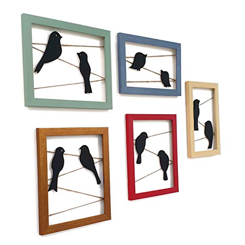 Image of Art Street Set of 5 Wooden Birds Wall Arts Cutouts Hanging Photo Frame for Home Decor (Size -24x35 Inches)