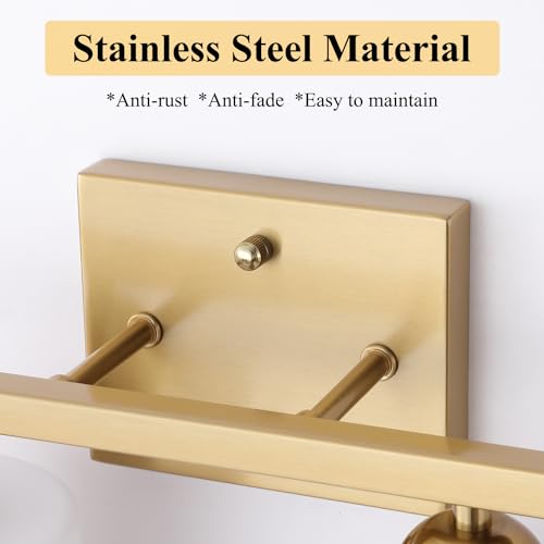 Image of Mecgirn Stainless Steel Milk Glass Vanity Lights for Bathroom, 4 Light Gold Bathroom Light Fixtures Over Mirror, Ceramic E26 Sockets Wall Mounted