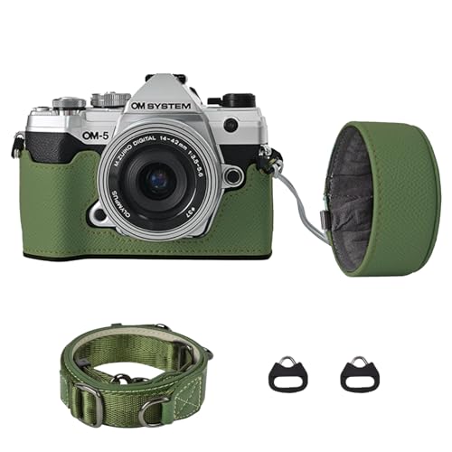 Protection appareil photo Olympus OM-5 et E-M5 III étui vert avec bouchon