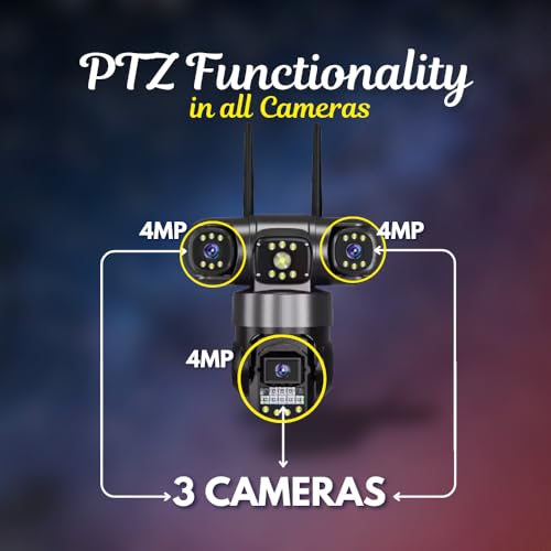 Image of Maizic Smarthome Batman 4G SIM 3-in-1 CCTV Camera (3 * 5MP) | Full HD 360 Degree Pan-Tilt | Triple Lens & Screen | 2-Way Talk | Dual Side Cameras (180 Degree Rotation) | Home Security Camera