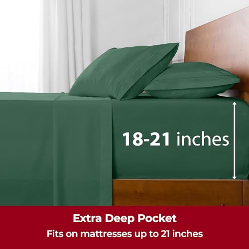 Image of Mellanni Extra Deep King Sheets - 4 PC Iconic Collection Bedding | Hotel Luxury, Ultra Soft, Cooling Bed Sheets - Wrinkle, Fade, Stain Resistant (King, Emerald Green)