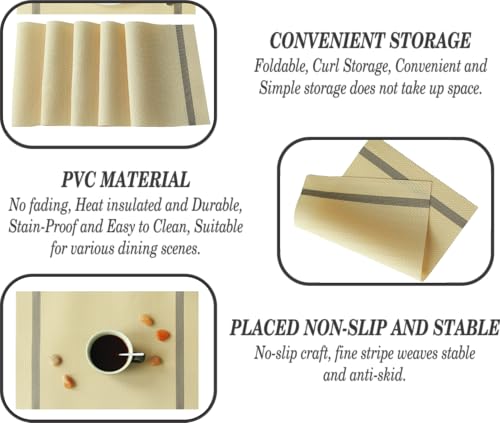 Image of Dribble Premium PVC Placemats Set of 6 | Heat-Resistant, Washable, Waterproof Table Mats | Anti-Slip Dining Table Placemats for Kitchen & Home Decor - 45x30cm, Design - Ivory Charm