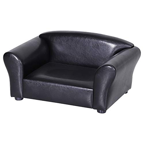 Pawhut Hundesofa, Hundebett, Haustierbett, Hundematte, Kunstleder, Schwarz, 64 x 43,5 x 33 cm