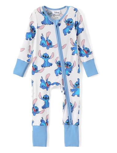 Disney Lilo and Stitch Baby Clothes Long Sleeve Romper Soft Breathable Stretch Footie Outfit with Easy Diaper Zipper Blue 12-18 Months