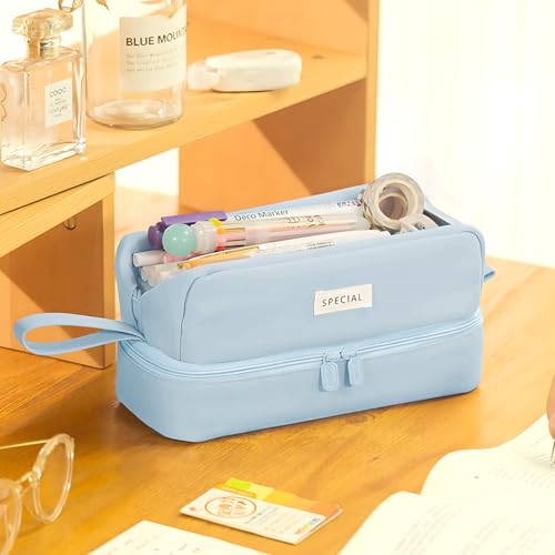 Image of MAMUNU Pencil Case Large Capacity, Pencil Case Aesthetic, Pencil Pen Pouch with Zipper Compartments Portable Handle, Pencil Pouch for School Office College Teen Girls Boys Adults Students