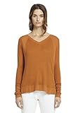Material- und Strukturmix khujo Damen Longsleeve ZURTA weiches Jersey Langarmshirt mit Waffel-Optik V-Ausschnitt