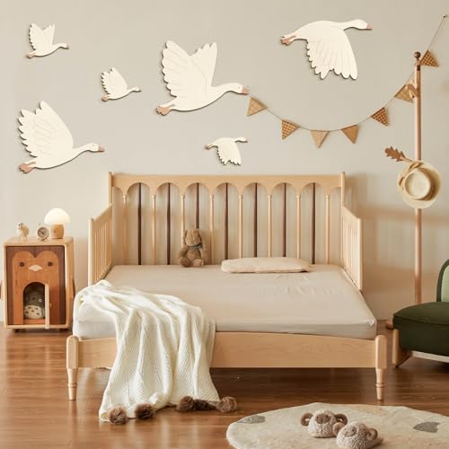 6 Stücke Kinderzimmer Deko Schwan Wanddeko, Boho Deko Stil Wanddeko Set mit Starkem Klebepunkten, Kinder Basteln Set Holz DIY Schwan Wandtattoo Holz