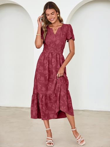 Image of Simplee Womens Summer Boho Maxi Dress Semi Formal Wedding Guest Short Sleeve V Neck Empire Waist Floral Long Dresses