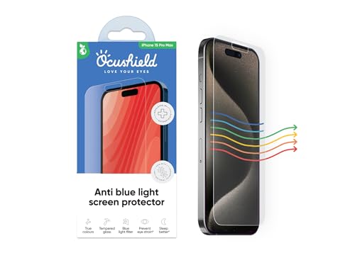 Image of Ocushield Anti Blue Light Tempered Glass Screen Protector for iPhone 15 Pro Max (6.7 inch) - Protect Your Eyes, Reduce Migraines & Improve Sleep