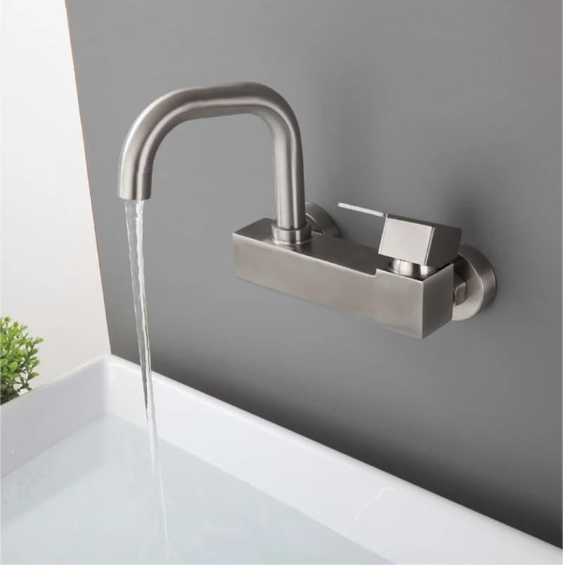 VELORE Brushed Stainless Steel Wall-Mounted Faucet - 360° Rotation Hot-Cold Mixer Tap for Bathroom, Kitchen, Balcony Laundry & Pool