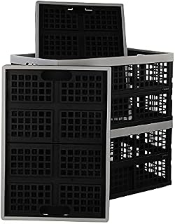 Yarebest Pack of 4 Plastic Folding Crates Collapsible Storage Basket Box, 42 Liter