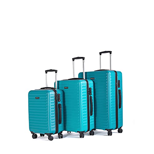 Image of THE ASSEMBLY Hard Body Set of 3 Polycarbonate Luggage - 74 cm, 62 cm (Check in) & 54 cm (Cabin) Hardsided Suitcase Trolley- Teal