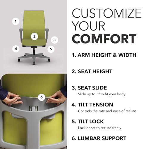 Image of HON Ignition 2.0 Mid Back Task Chair, Spectrum Mesh, Advanced Synchro-Tilt Control, Office Chair with Lumbar Support, Height and Width Adjustable Arms, Titanium Frame, Pear