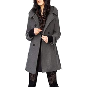 Tanming Women’s Warm Double Breasted Wool Pea Coat Trench Coat Jacket with Hood