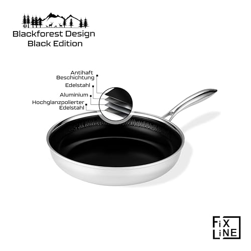 FIXLINE® 3-Set Bratpfanne 28/24cm Black Forest Design + Premium Glasdeckel - Kratzfeste Beschichtung ohne PTFE - Pfannenset 5 FIXLINE® 3-Set Bratpfanne 28/24cm Black Forest Design + Premium Glasdeckel - Kratzfeste Beschichtung ohne PTFE - Pfannenset
