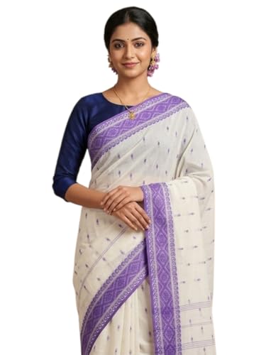 Image of eC ESHA'S COLLECTION Women's Traditional Pure Cotton Katki Tant Saree Without Blouse Piece