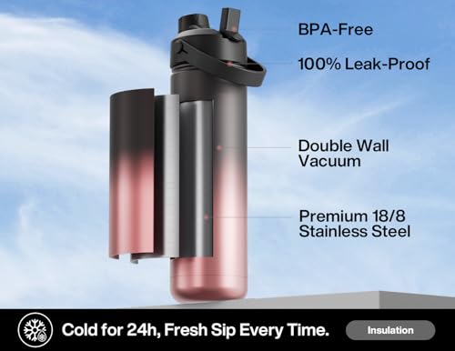 Image of POWCAN 26 oz Insulated Water Bottle with 2-in-1 Straw and Spout Lid, Keep Cold 24H, Leak-Proof, Fits in Car Cup Holder, Stainless Steel Water Bottle for Sports, Travel, Gym, Gift, and School (Queen)