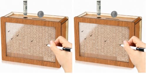 Image of 10000 Savings Challenge Box, Money Saver Box 10k Smash, Wooden Digital Save Piggy Bank for Adults Kids, Cash Vault Wooden Savings 10,000 Dollar, Caja De Ahorros, Cashbox Kakeibo (Pack of 2)