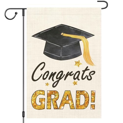 AONSOULE 2026 Graduation Garden Flag 12x18 Class of 2026 Graduation Yard Decor Double Sided Congrats Grad Flag with Cap Outdoor Decor for Porch Lawn Garden