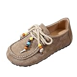 NHBEOEN Suede Moccasins Loafers for Women with Beaded Fashion Comfortable Round Toe Slip On Flats Daily Work Walking Shoes (Khaki,8)