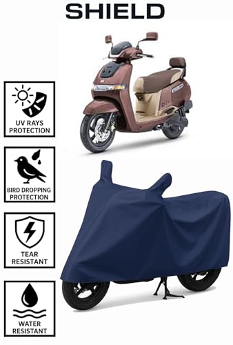 Image of Shield Heavy Duty Scooty Cover for Tvs Iqube | All-Season, Tear-Proof Fabric | with Side Mirror Pocket & Buckle Belt | Tvs Iqube Scooty Cover