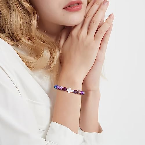 QWNHONEY Cross Bracelet for Women Christian Gifts Colorful Imperial Stone Catholic Religious Jewelry Mothers Day Birthday Christmas Gifts for Women Mother Daughter Sister Girlfriend Grandma Wife3