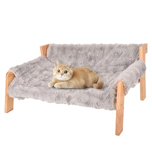 Sxnmmweu Großes Hölzernes Katzenbett 71x47cm Katzensofa Katzenbett Flauschig mit Abnehmbarer und Waschbarer Katzendecke Maximale Belastbarkeit 18 kg für Erwachsene Katzen und Kätzchen Geeignet