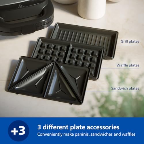 Philips 5000 Series HD2350/80 - Sandwich Maker, 750W, 3 Plate Sets for Paninis, Sandwiches & Waffles, Nonstick Grill Plates, Cut-and-Seal 3