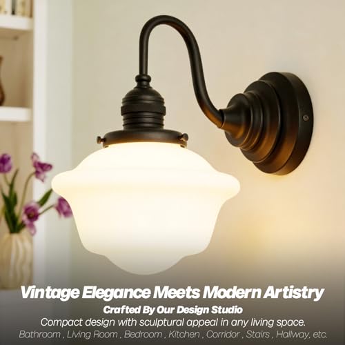 Image of Vintage Wall Sconce Black Milk Glass Bathroom Vanity Light